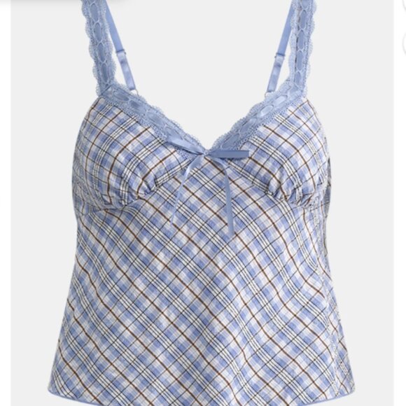 No Boundaries Tops - NWT‎ No Boundaries blue plaid cami with lace trim size Medium 8-10